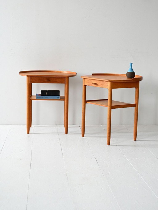 Paar vintage Scandinavische teakhouten nachtkastjes van Bodafors