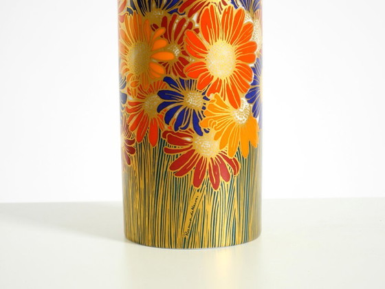 Image 1 of Beautiful 1980s porcelain vase by Rosemonde Nairac for Rosenthal Studio-Linie, featuring colorful daisies