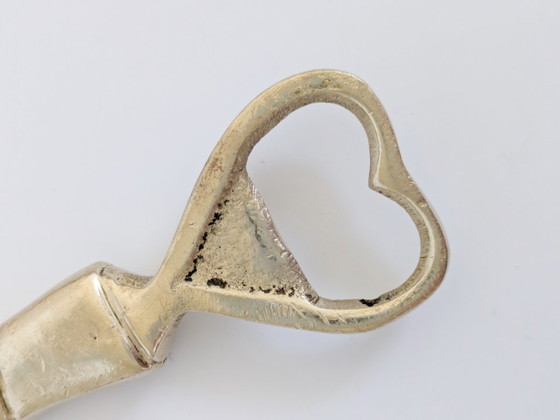 Image 1 of Vintage Brass Hand Bottle Opener Heart Victorian Figural Barware Curio