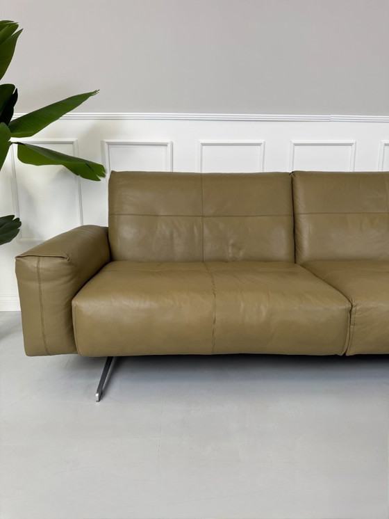 Image 1 of Rolf Benz 50 Leder Olive Grau Sofa Couch Relaxfunktion + Hocker