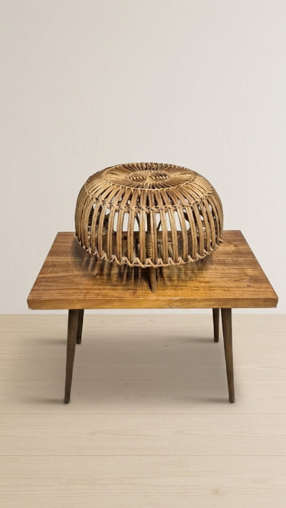 Ottoman Mid-Century Woven Rattan Stool by Franco Albini, 1950s, Italy, 50 × 50 × 30 cm (photo 9 of 9)