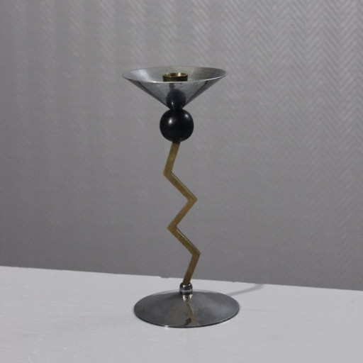 Zig Zag Memphis Candle Holder 1980s Metal & Brass Post-Modernist Design