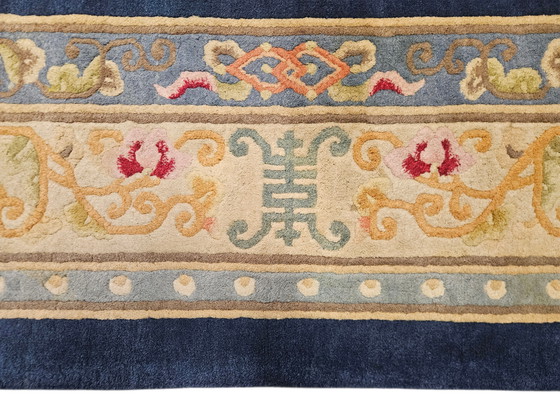 Image 1 of Handgeknüpfter orientalischer Aubusson-Teppich aus Wolle mit blauem Blumenmuster, 307 x 430 cm