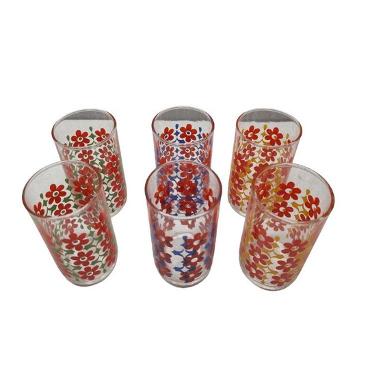 Image 1 of 6 vasos de agua retro con flores