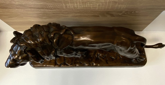 Image 1 of Grande statua antica di leone in bronzo massiccio di Louis Vidal (1831-1892)