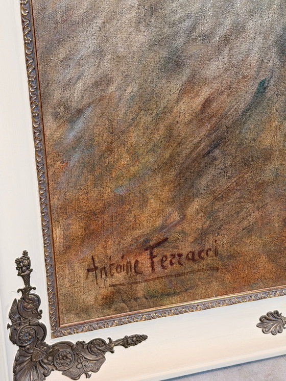 Antoine Ferracci - Óleo sobre lienzo enmarcado de gran formato, 205 x 105 cm – Pinturas y dibujos, Wood (photo 4 of 5)