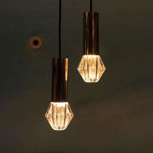 Space age glass pendant lights, 70s minimalist glass pendants