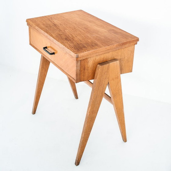 Consolle o tavolino vintage. Gambe oblique in rovere - Francia anni '60 – Console, Wood (photo 11 of 13)