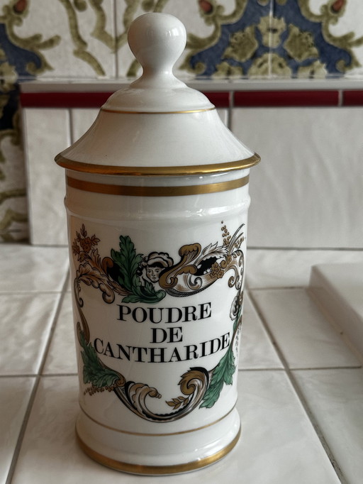 Antique Medicine Jar - Cantharide powder - Au Pot de Gallien Limoges H 29 cm