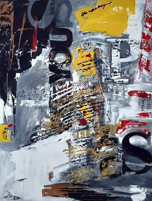 Original Acrylic Painting Contemporary Street Art Newspaper – schilderijen tekeningen, Canvas