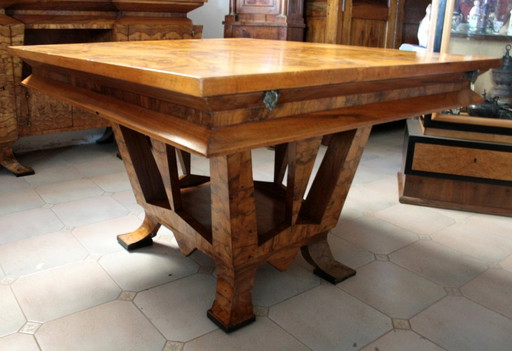 Table de salle à manger Art Déco, bois d'olivier, Italie, Rome, design unique, 1933
