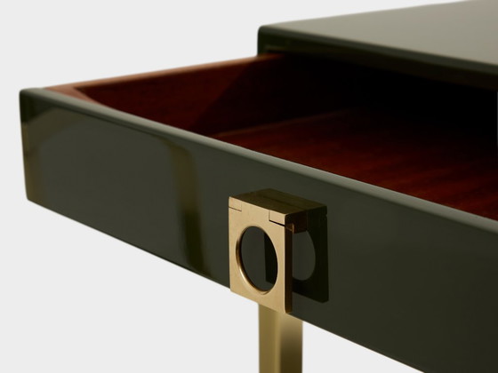 Image 1 of Paar Beistelltische, grün lackiertes Messing, Guy Lefevre, Maison Jansen, 1970