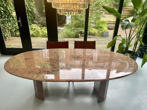 Pink Oval Granite Dining Table