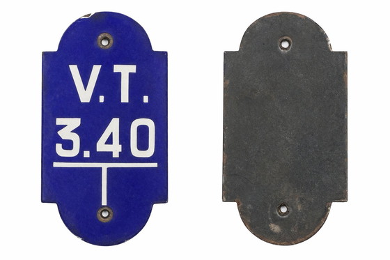 Image 1 of Set van 3 vintage Belgische blauwe emaille industriële borden – jaren 50 loftdecoratie