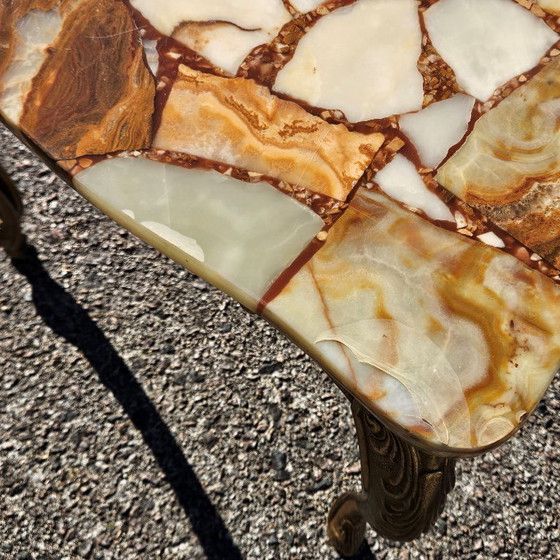 Image 1 of  French Vintage Onyx Marble and Brass Coffee Table -Marble Cocktail Table-Lounge Table-Baroque Style-60s