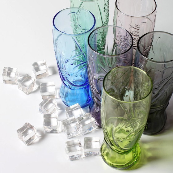 Image 1 of Set of 6 Luminarc Coca-Cola Glasses / Art Nouveau Butterfly Design / France / 2008