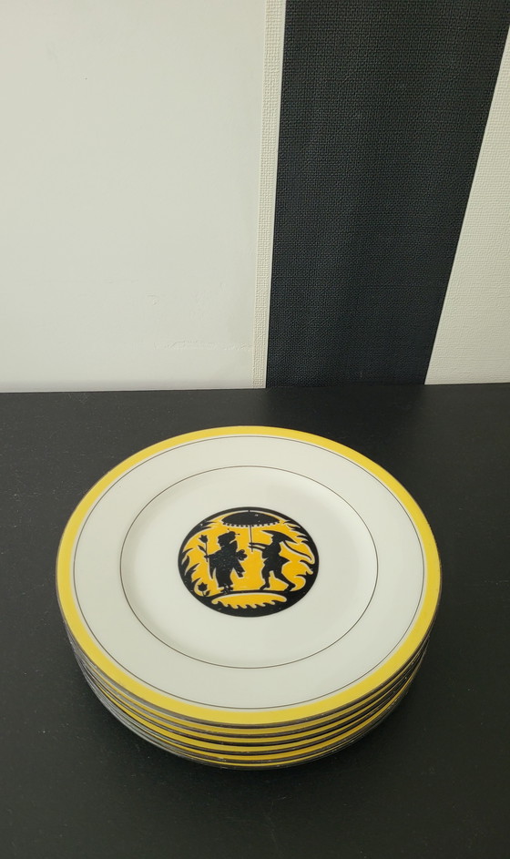 Image 1 of Assiettes en porcelaine Art Nouveau avec images orientales par Limoges France, Ensemble de 6 pièces.