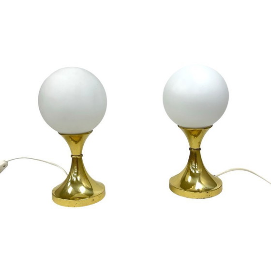 Image 1 of Pair of Globe Table Lamps, AKA Leuchten, Germany, 1970s, Brass and Glass
