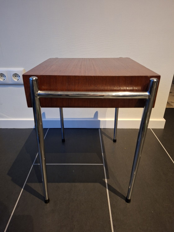 Tavolino anni Sessanta con cassetto contenitore – Tavolini, Wood, Chrome (photo 6 of 8)
