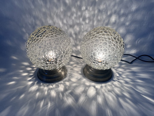 Lot de 2 lampes de table vintage lampe de lit (plafonnier) verre bulle transparent