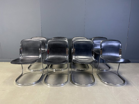 Image 1 of Vintage eetkamerstoelen van Willy Rizzo voor Cidue, set van 8, jaren 70