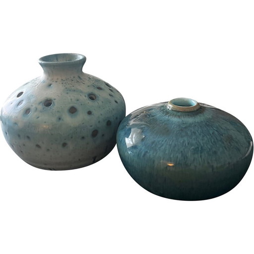 Paire de vases vintage en céramique bleue, 1970