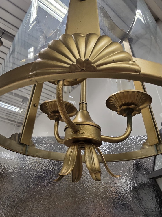 Image 1 of Lampadario Lanterna Vintage in Ottone e Vetro – Anni '70/'80