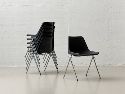 Set di 6 sedie Polyside, classici del design britannico disegnati da Robin Day per Hille, anni '70.