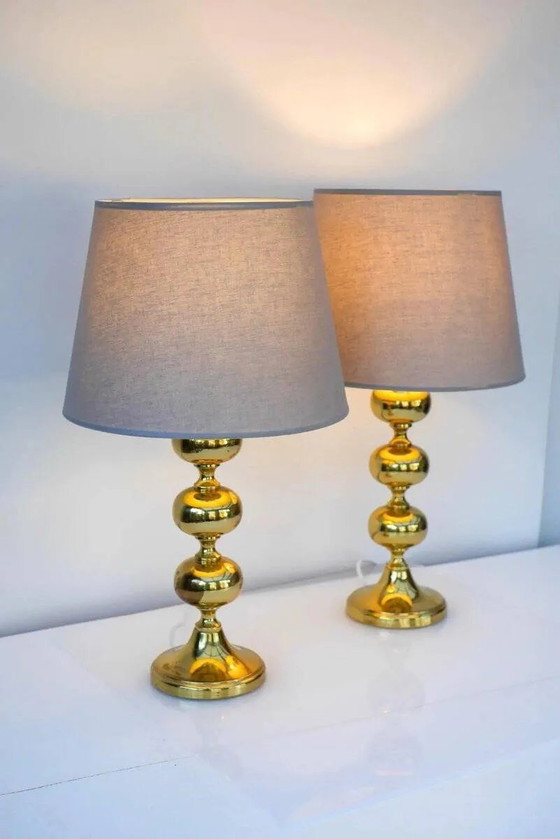 Image 1 of Scandinavian modern space age brass table lamps from Nafa, Sweden, 1970s, set of 2