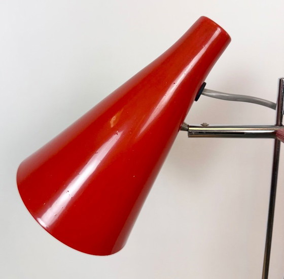 Vintage Red Table Lamp by Josef Hůrka for Lidokov, 1960s – Iron, Chrome (photo 3 of 21)