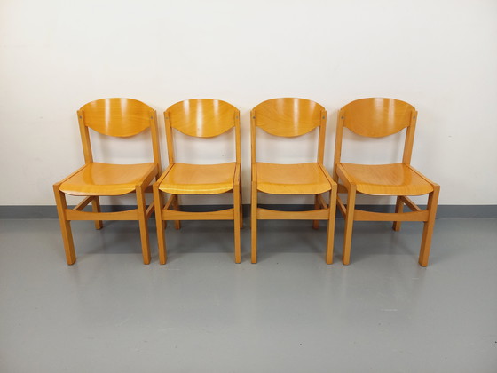Image 1 of Suite van 4 vintage minimalistische beukenhouten stoelen uit de jaren 80