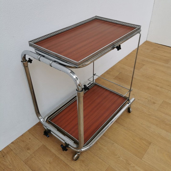 Image 1 of Chariot de bar vintage, chariot à boissons, chariot de majordome, chariot de service