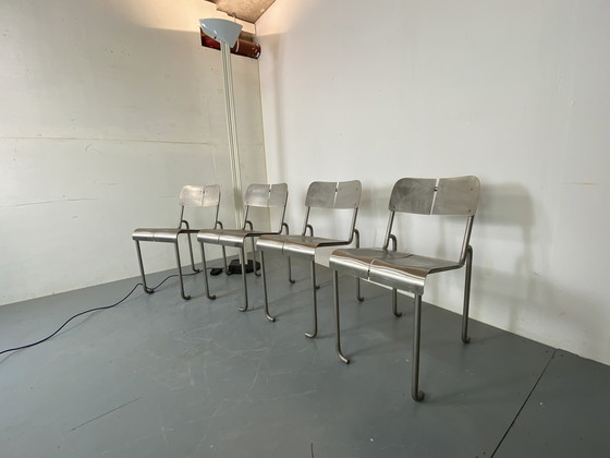 Image 1 of  Sillas de comedor arquitectónicas postmodernas de acero inoxidable, años 80, juego de 4