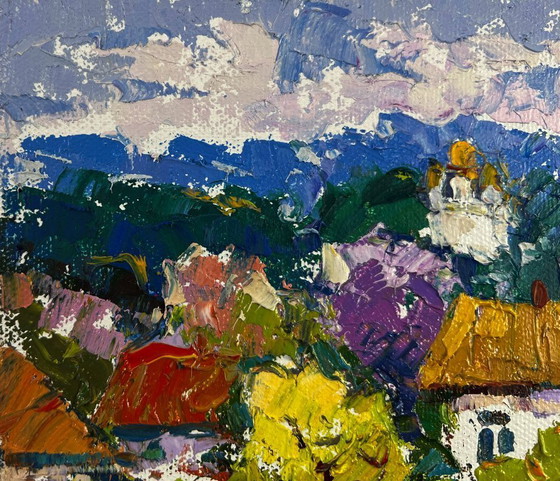 Image 1 of Original Oil Painting Summer Village Landscape Gentle breath of the morning wind