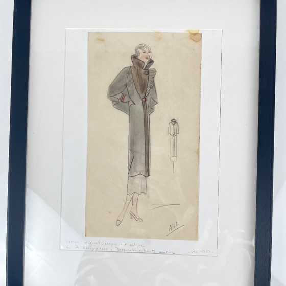 Image 1 of Boceto de moda sobre papel vegetal de A. Henry Pierre, 1935