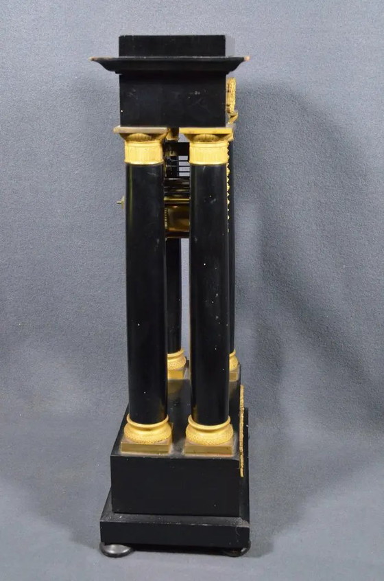 French Napoleon III Ebonized Wood Portico Mantel Clock, Circa 1860 – Brass (photo 10 of 13)