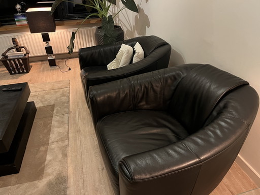 Natuzzi Lederen Draai Fauteuils – draaistoelen, Leather (photo 2 of 5)