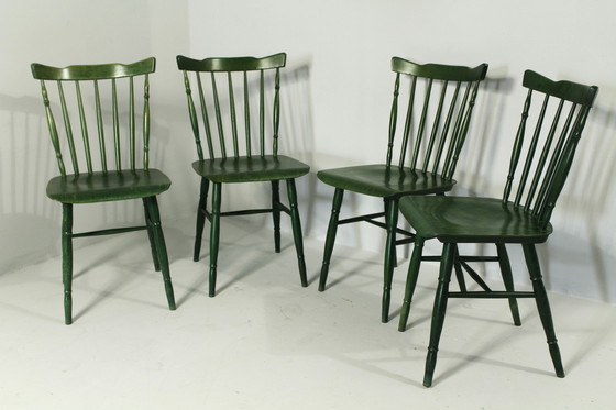 Image 1 of Chaises Ton vertes des années 1980, ensemble de 4