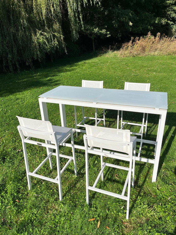 T&T Design White Bar/Garden Table with 4 Bar Stools – Garden sets, Glass, Metal (photo 4 of 6)
