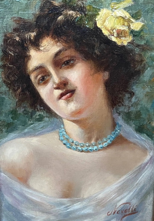 Portrait d'une jeune femme. Signé Nevelli. – schilderijen tekeningen, Canvas (photo 2 of 6)