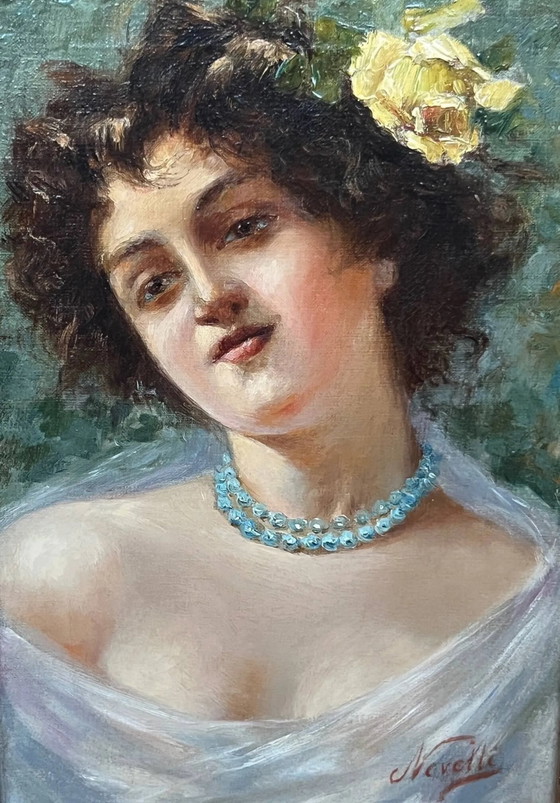 Ritratto di una giovane donna. Firmato Nevelli. – Dipinti e disegni, Canvas (photo 2 of 6)