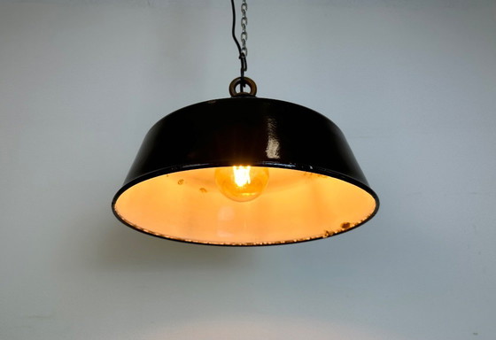 Image 1 of Black Enamel Industrial Pendant Lamp, 1950s