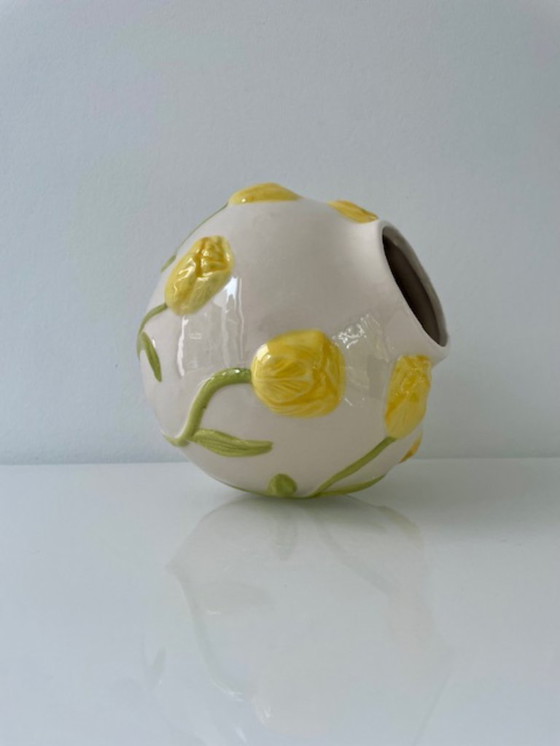 Image 1 of Hand-painted vase with tulip relief