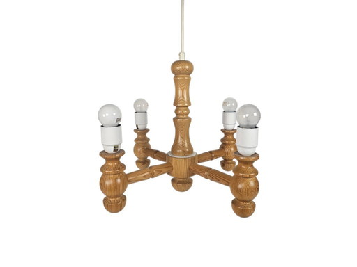 Deens design - kroonluchter -  4 armen hanglamp - grenen - 90's