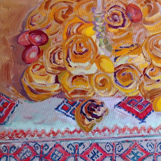 Origineel olieverfschilderij Interieur Taart Traditie Paasstillevens – Schilderijen & Tekeningen, Canvas (photo 4 of 5)