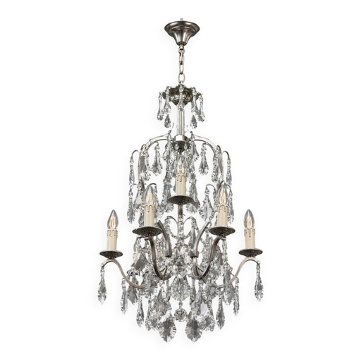 Rococo-style chandelier with 9 light arms. – kroonluchters, Bronze, Crystal