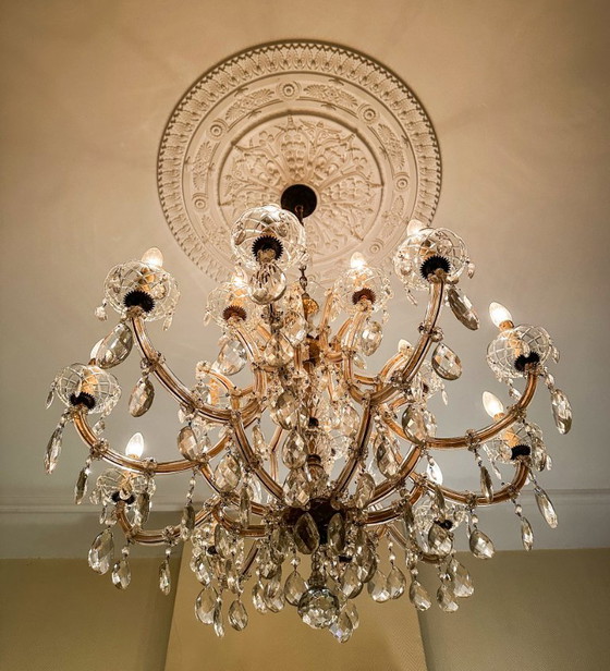 Vintage Maria Theresia crystal chandelier, Bohemia ca. 1955, 15 lights, Ø100 cm, Glass, Transparent (photo 3 of 7)