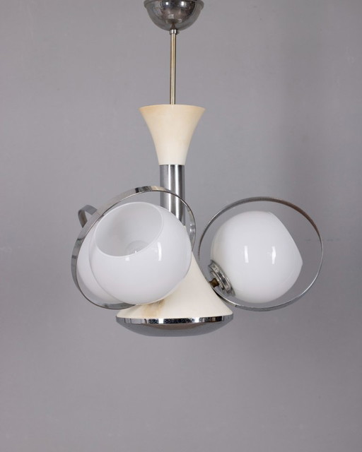 Vintage Italiaanse kroonluchter in Space Age-stijl met glazen lampen, jaren 70 – Glass