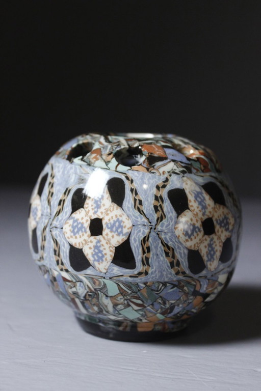 Taller Gerbino en Vallauris - Jarrón esférico, soporte para flores de arcilla mixta, siglo XX