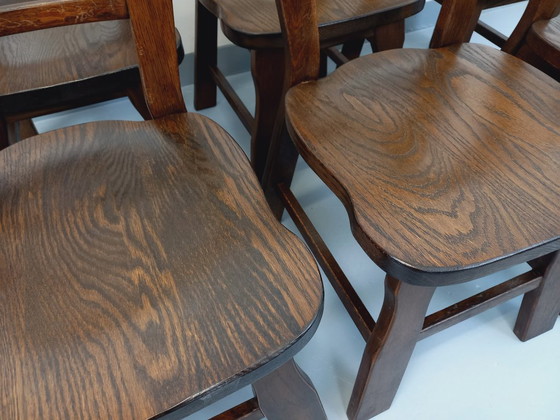 Image 1 of Set of 6 vintage brutalist oak chairs from the 1950s